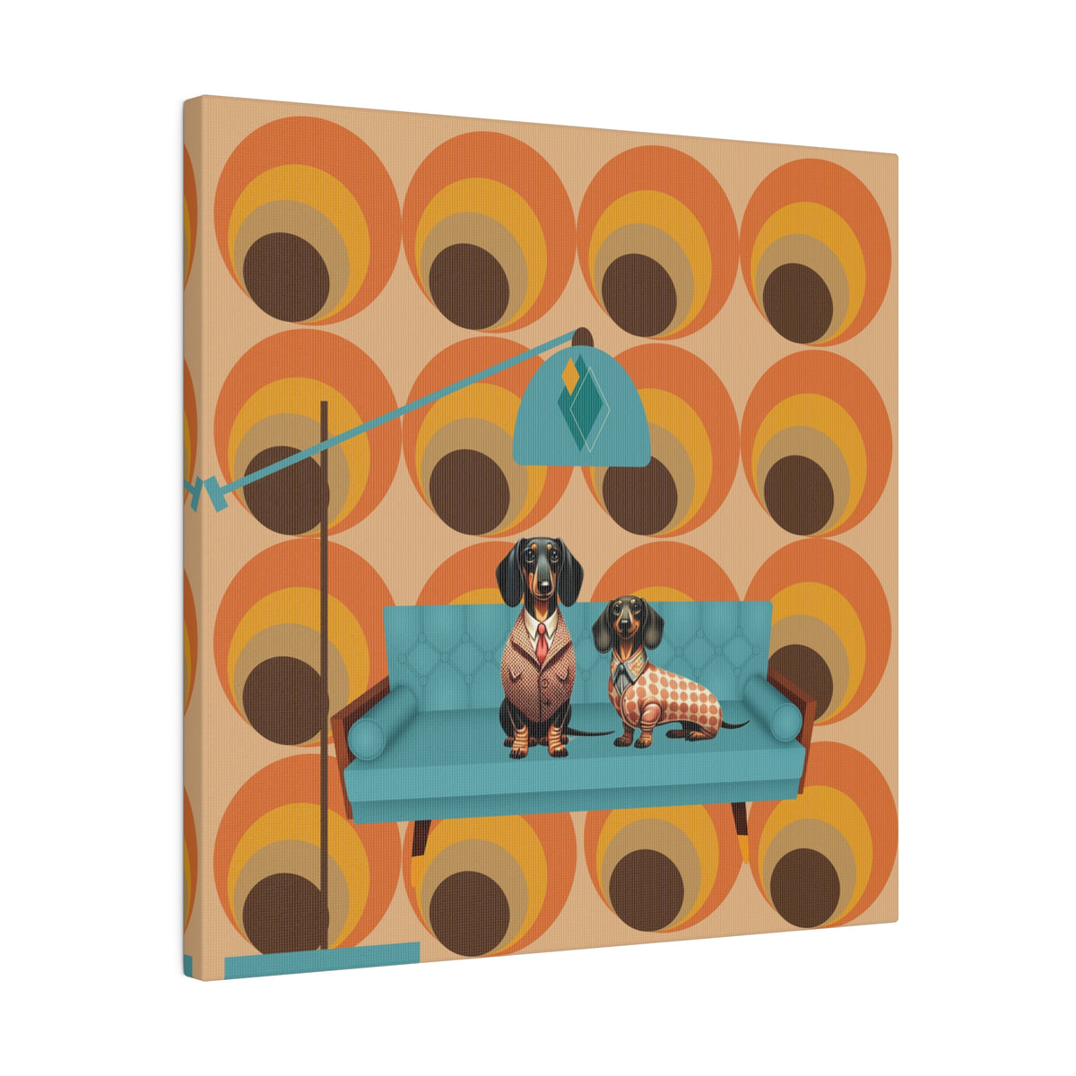 Retro 70s Doxie Dog, Dachshund Dog Lover, Mid Mod Groovy Wall Art - Mid Century Modern Gal