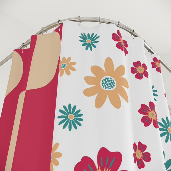 Mid Mod 60s Retro Gal Vintage Floral Shower Curtain | Retro Bathroom Decor | Boho Style