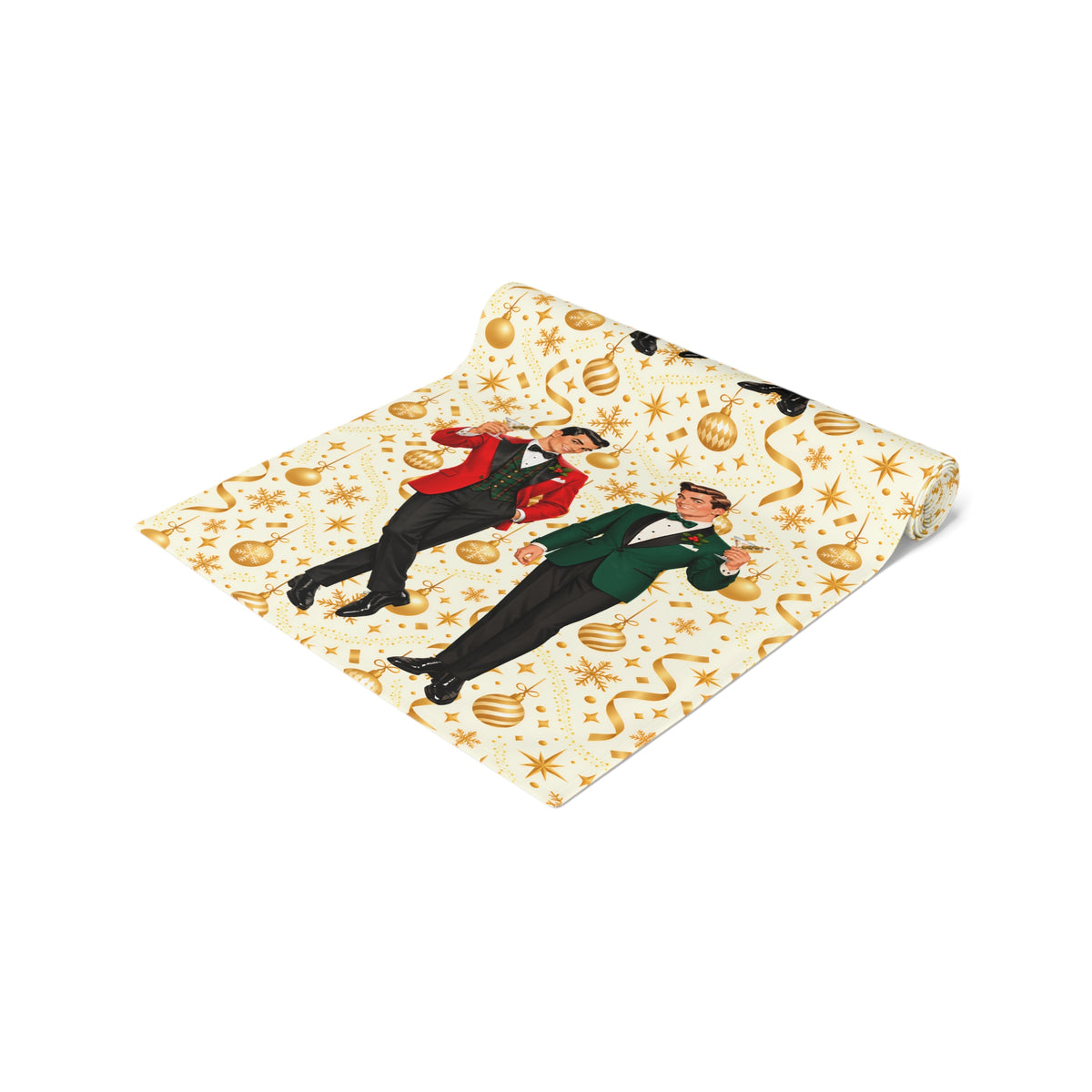 Mid Century Modern Christmas Martini Dapper Gay Male Couple Table Runner