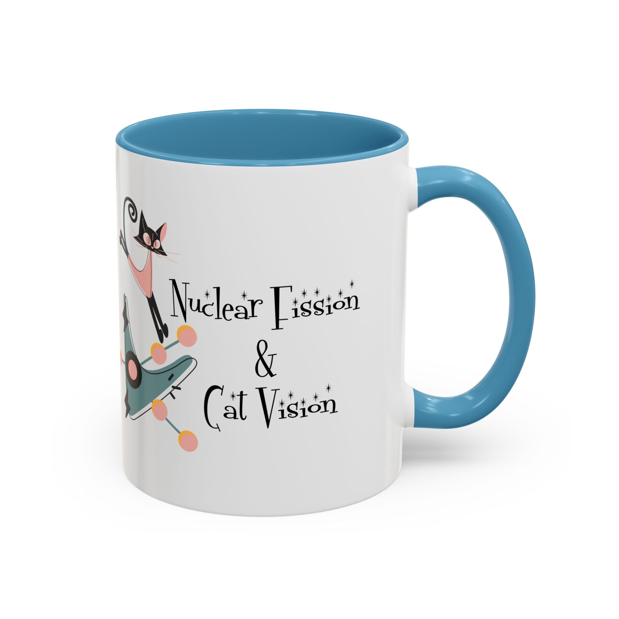 Atomic Cat Coffee Tea Mug, Mid Century Modern Boomerang, Space Age Atomic Drinkware For Cat And Coffee Lovers - Mid Century Modern Gal