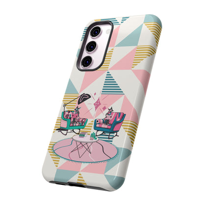 Atomic Cats Reading, Book Talk, Book Lover, Retro Chic Phone Case with Retro Vibe - Cozy Living Room Design