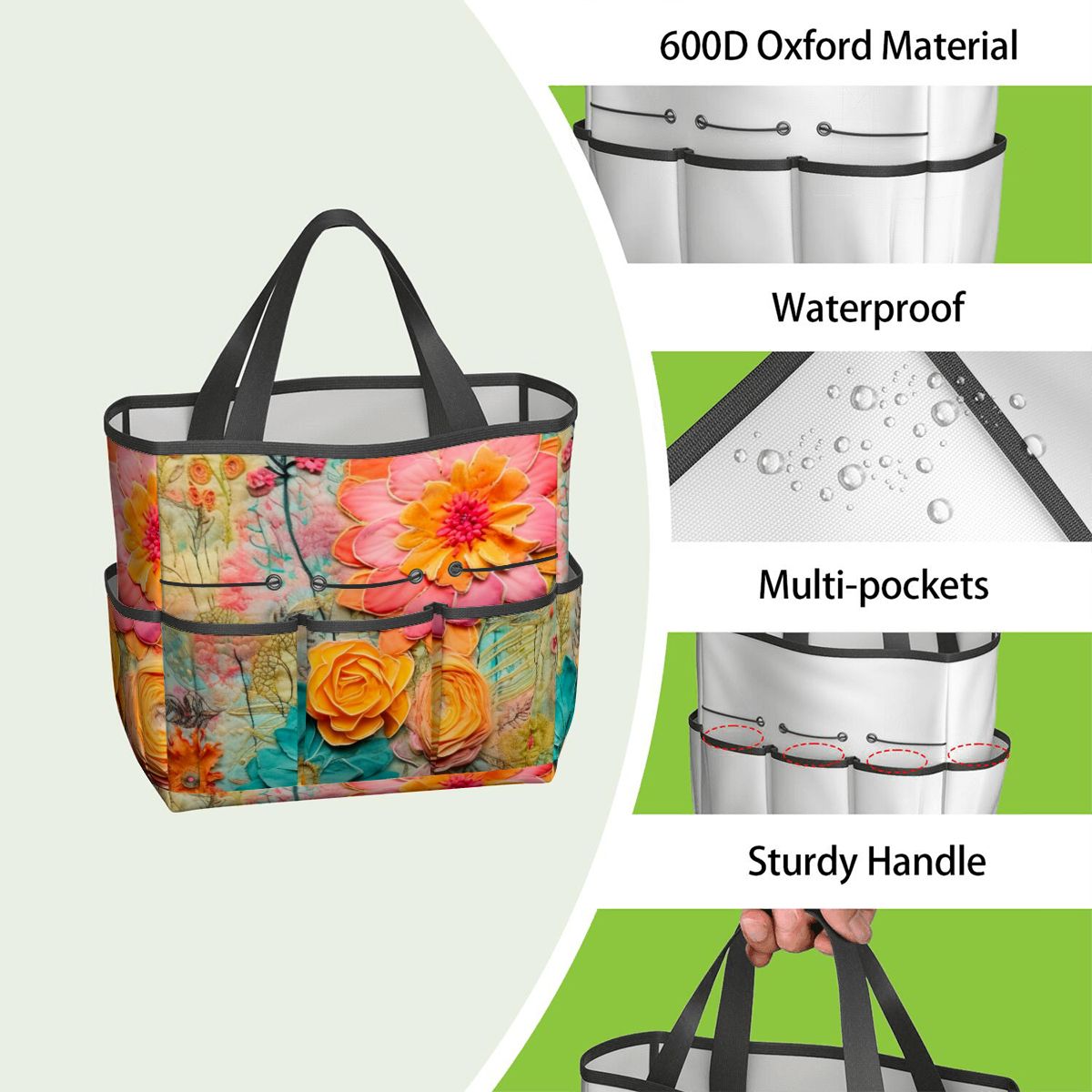 Bohemian Retro Flower, Faux Pressed Floral Mod Garden Tool Bag - Mid Century Modern Gal
