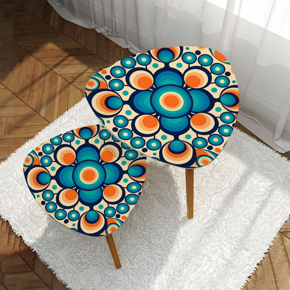 Groovy Mid Mod Nesting Tables, Blue, Orange Orbs Mod Table Set