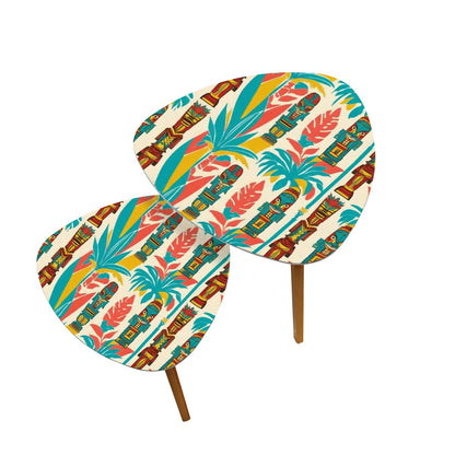 Mid Century Modern Tiki Tables, Coral, Aqua Tiki Idols Nesting Side Tables - Mid Century Modern Gal