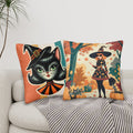 Mid Century Modern Halloween Atomic Cat Kitschy Witch Fall, Halloween Seasonal Pillow Covers