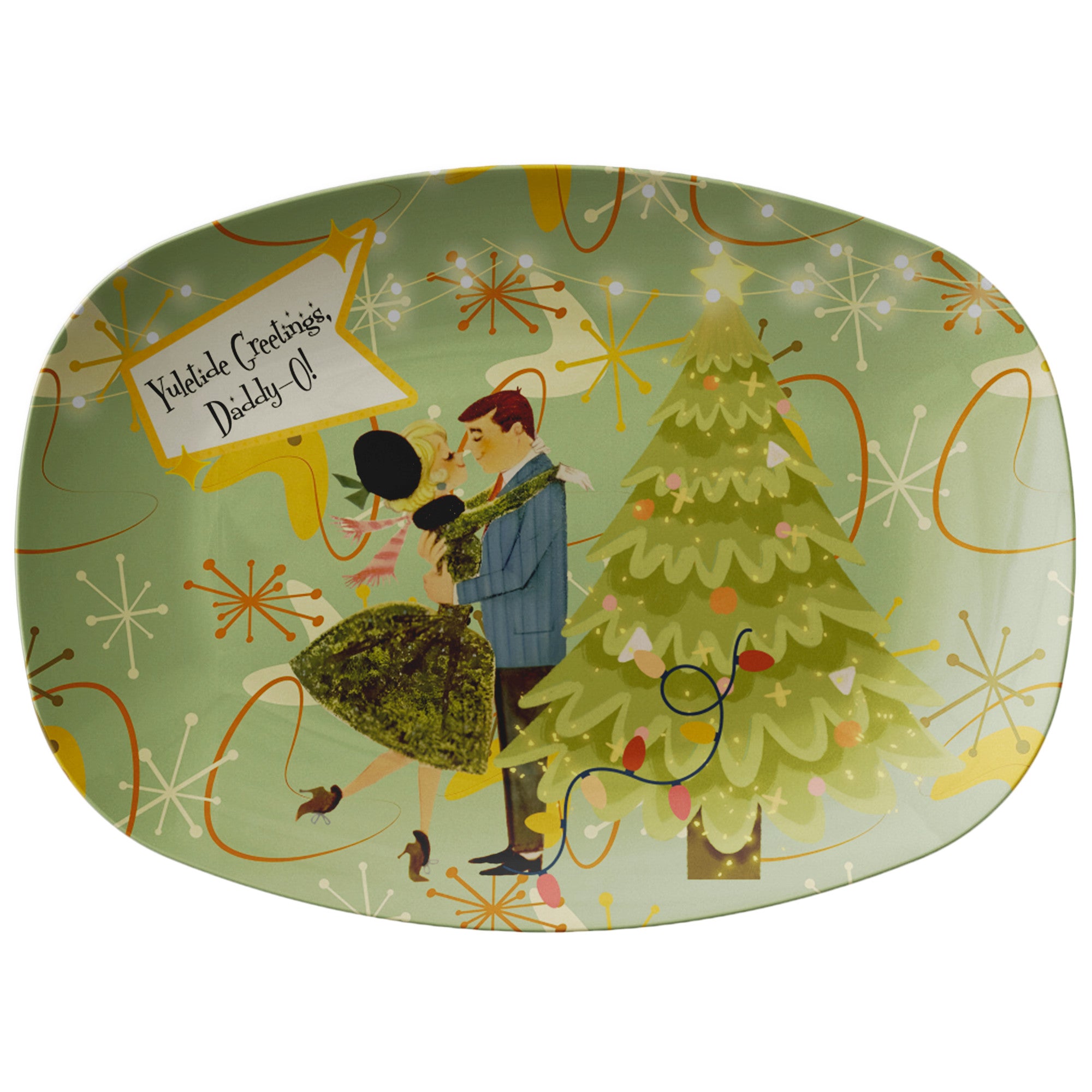 50s Mid Century Modern Christmas Party Platter, Kitschy Retro Couple Gift
