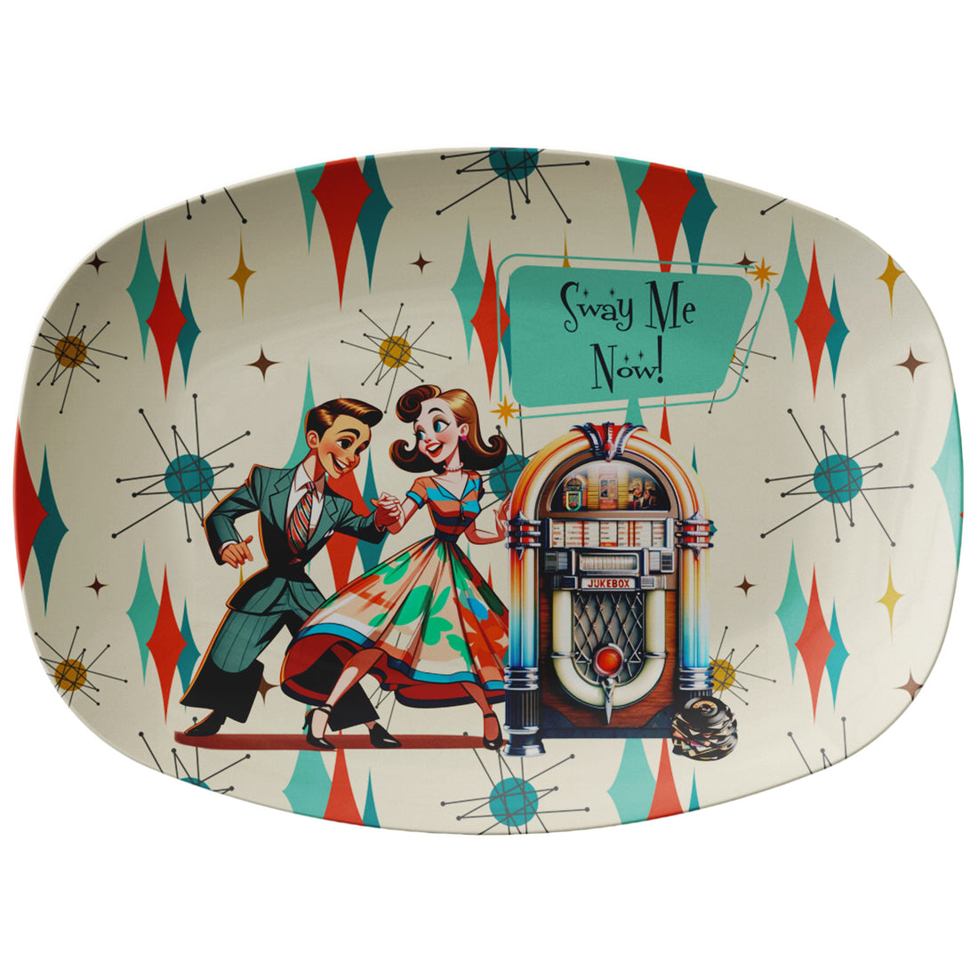50s Style Couple, Sway Me Now, Kitschy Mid Century Modern Party Platter