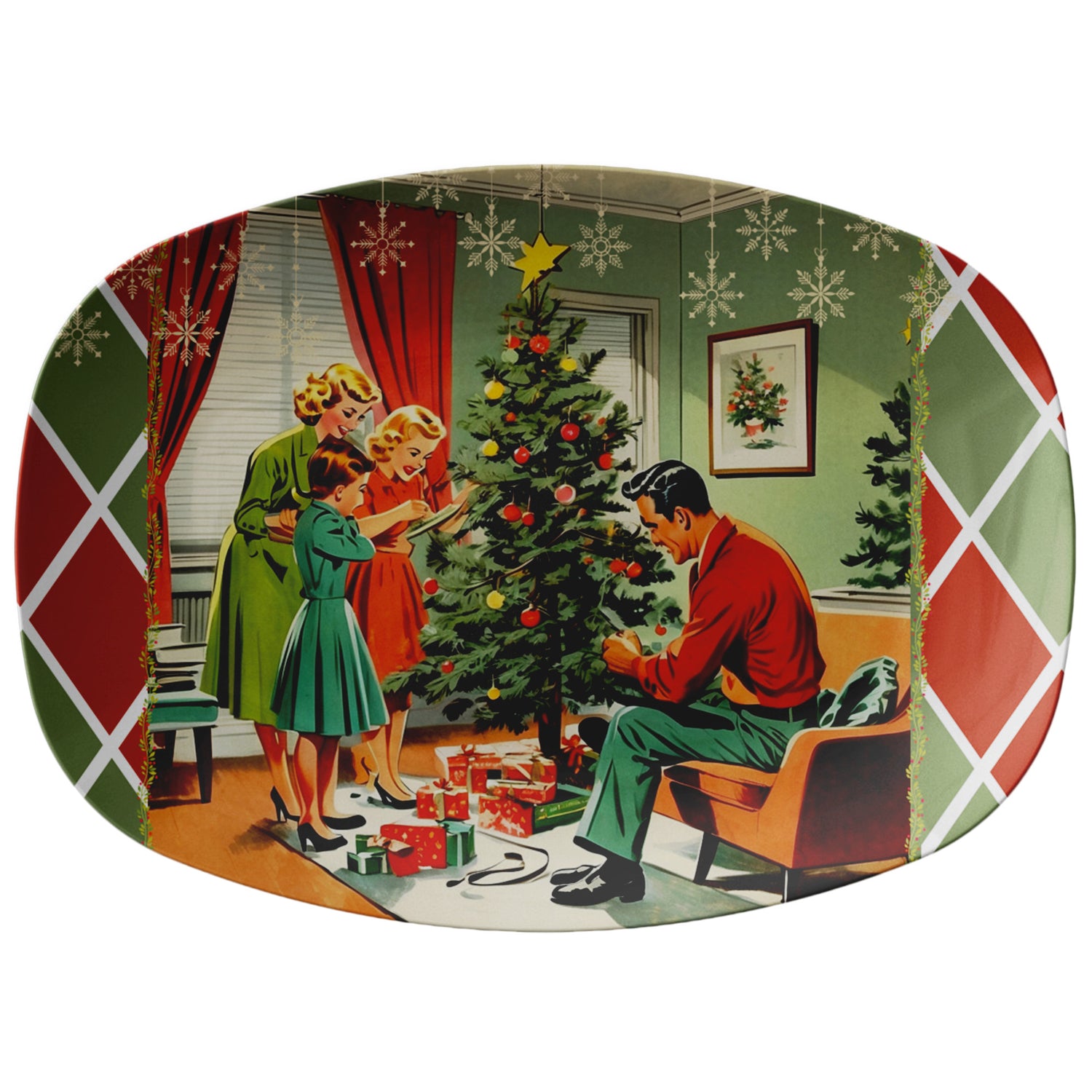 50s Vintage Christmas Card Mid Century Modern Holiday Family Platter Gift - Mid Century Modern Gal