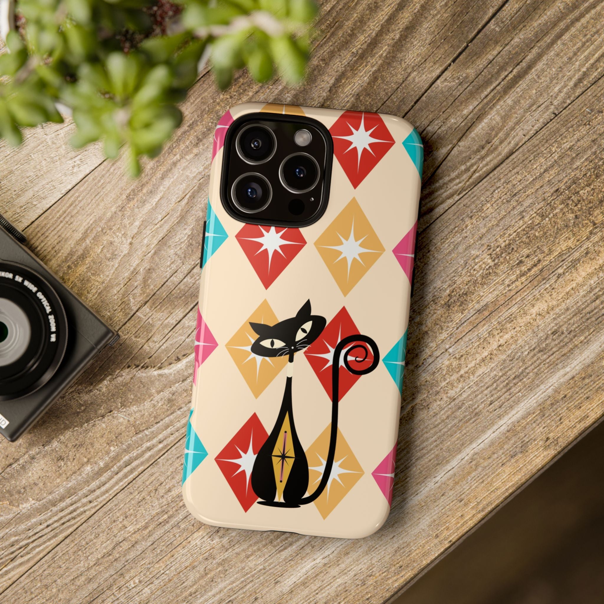 Mid Century Modern Atomic Cat, Atomic 50s Diamonds Retro Phone Tough Cases