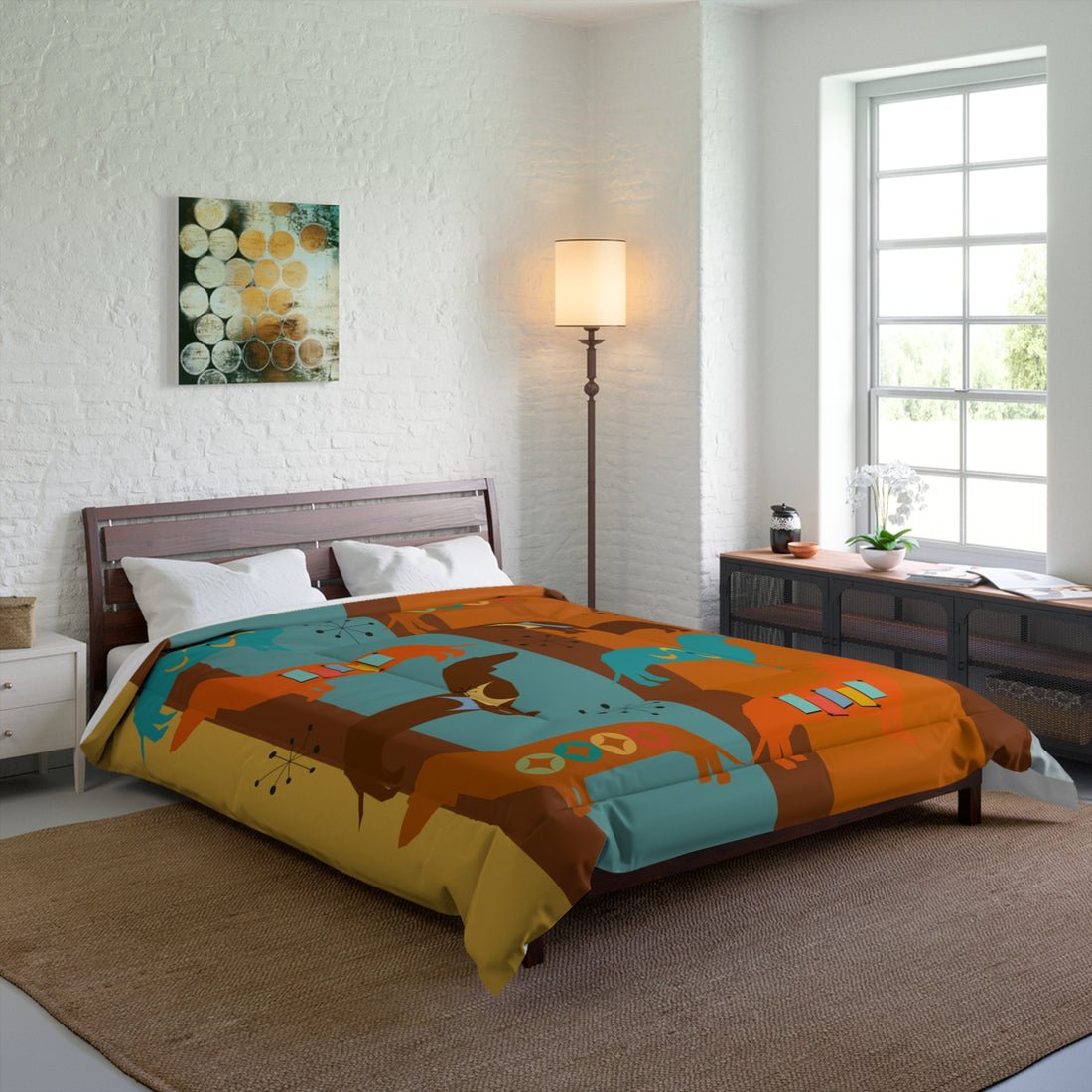 Dachshund Doxie Dog Mid Century Modern Retro Lightweight Comforter - Mid Century Modern Gal