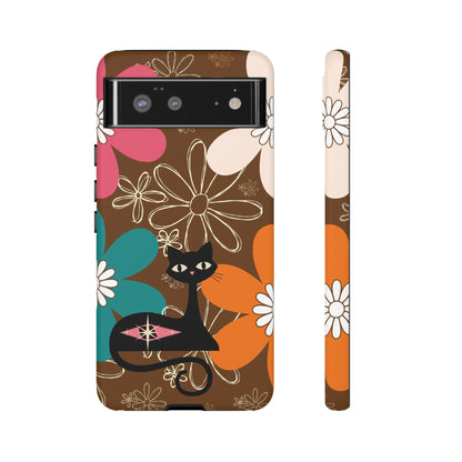 Atomic Cat Retro 70s Vibe Flower Power Tough Cases: Cute Floral and Cat Phone Case for Cat Lovers