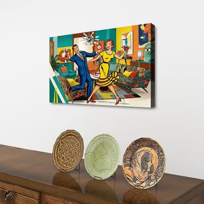 Mid Century Modern Bar Art, Kitschy Quirky Mod Couple Cocktail Hour Dance Party - Mid Century Modern Gal