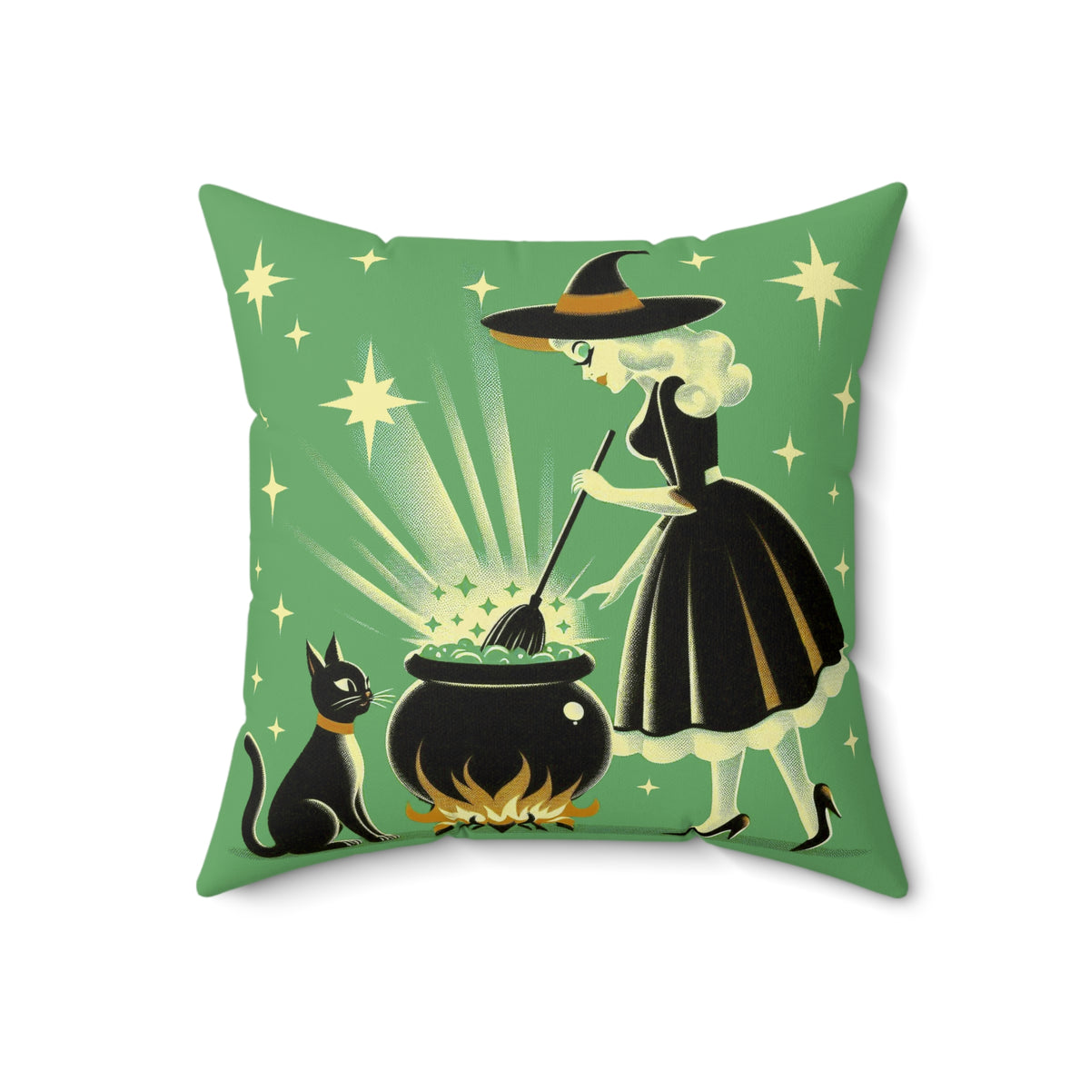 Witch's Brew Mid Century Modern Halloween Gothic Green Pillow Cover and Insert - Mid Century Modern Gal