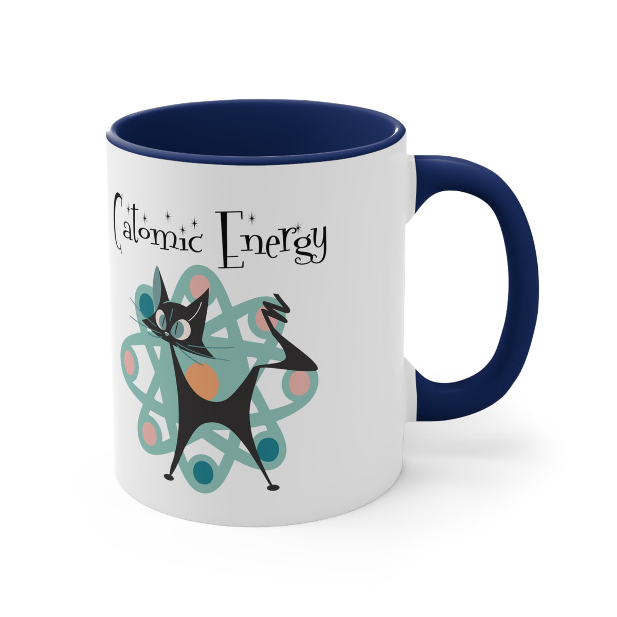 Atomic Cat Coffee Mug, Funny, Quirky Mid Century Modern Atom, Space Age Catomic Energy Coffee Lover Coffee Mug Gift - Mid Century Modern Gal