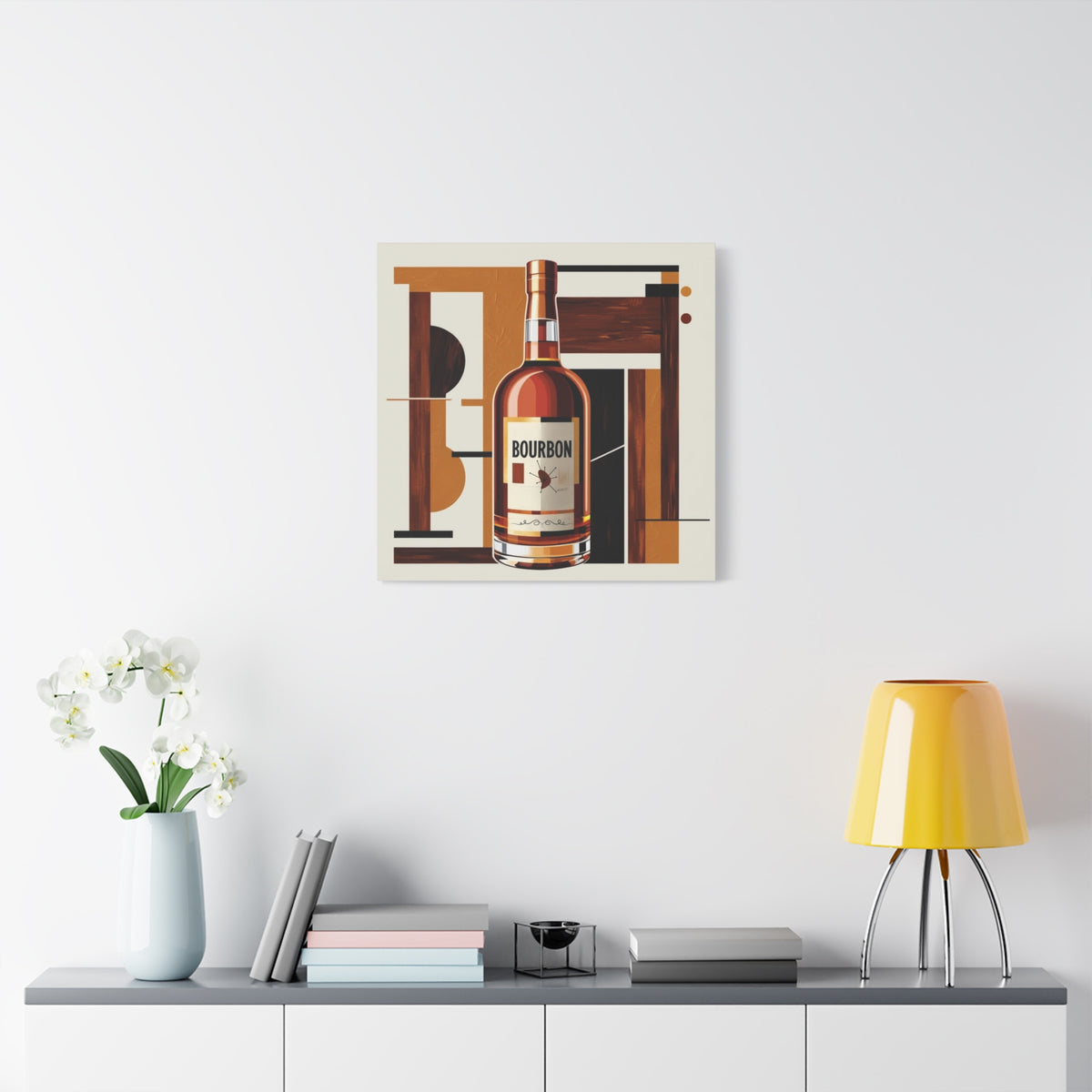 Abstract Bourbon Mid Mod Bauhaus Bourbon Lover Wall Art Canvas - Mid Century Modern Gal