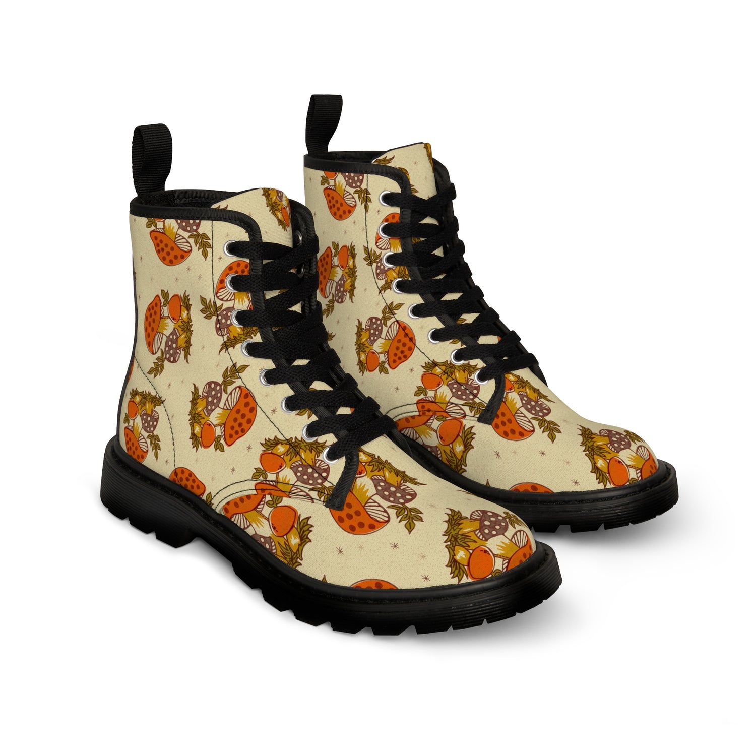 70s Mushroom Groovy Hip, Orange, Brown, Funky Combat Boots