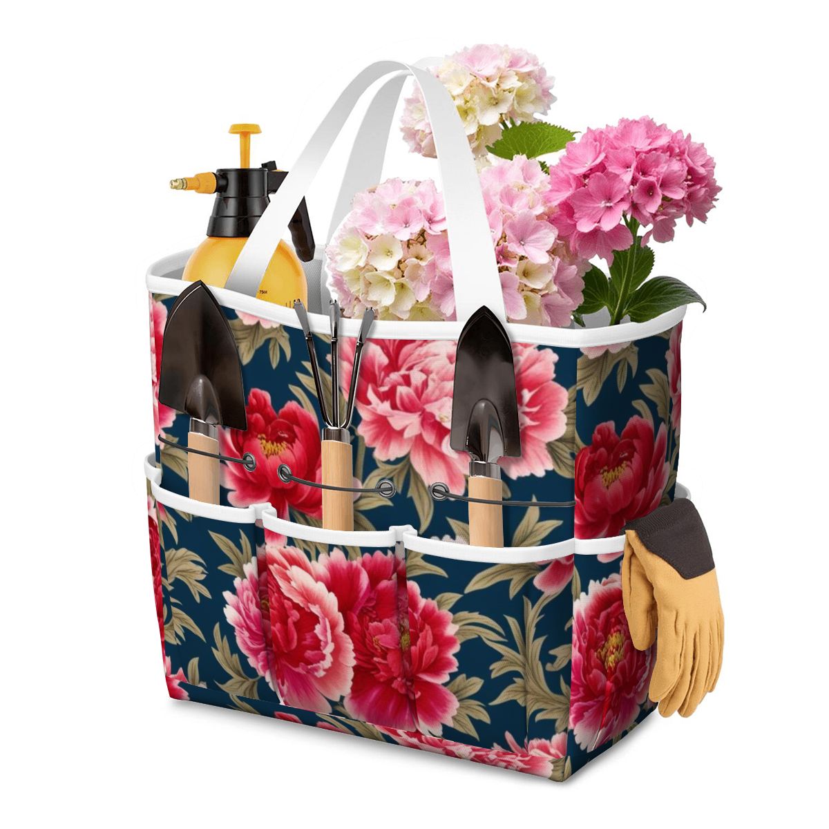 Modern Chinoiserie Royal Blue, Pink Red Floral Garden Tool Bag - Mid Century Modern Gal