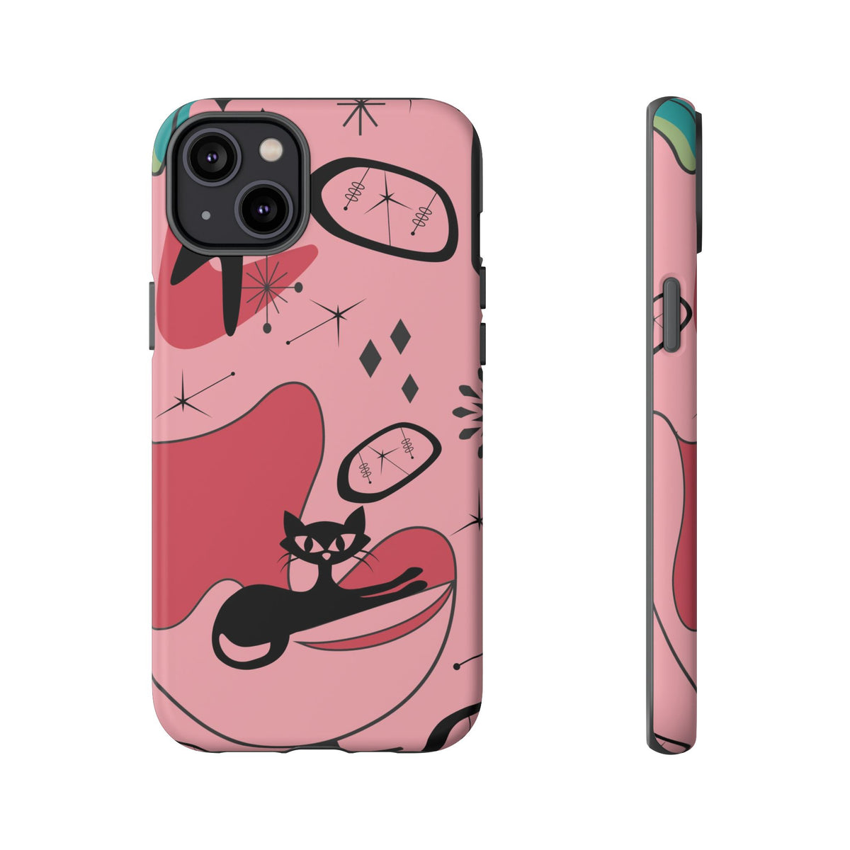 Atomic Cat, Pink Mid Century Modern, Egg Chair, Space Cat Tough Phone Case