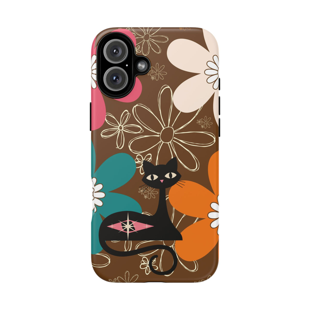 Atomic Cat Retro 70s Vibe Flower Power Tough Cases: Cute Floral and Cat Phone Case for Cat Lovers