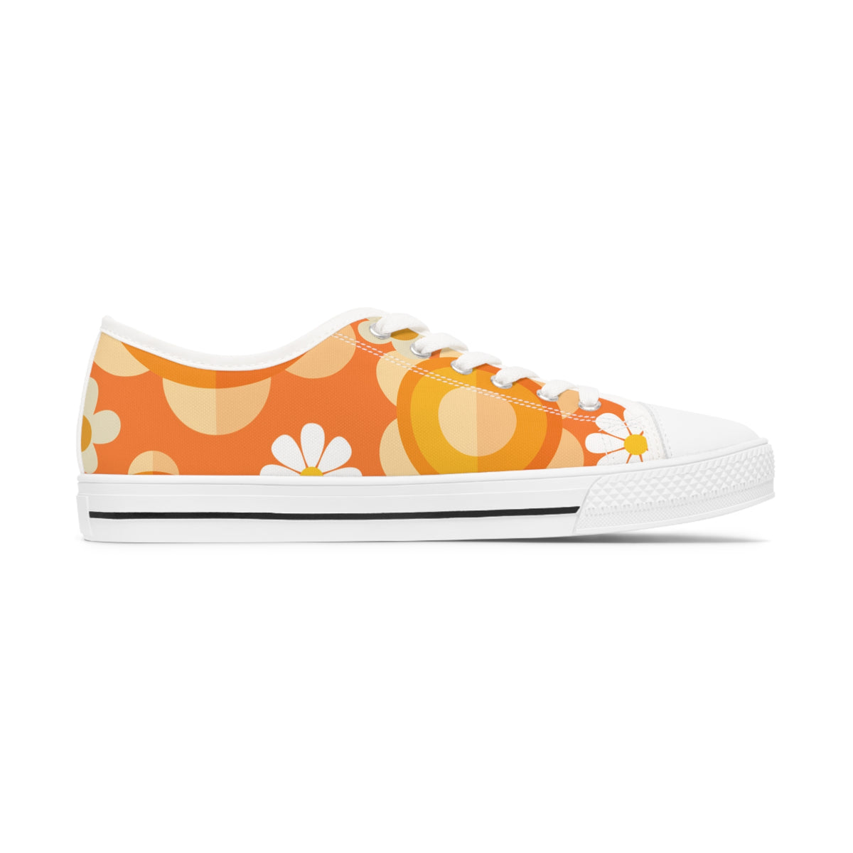 Retro 70s Floral Women's Low Top Sneakers - Trendy Orange Design - Mid Century Modern Gal