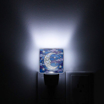 Halloween Stained Glass Style Night Sky Moon Stars Clouds LED Night Light Set of 2
