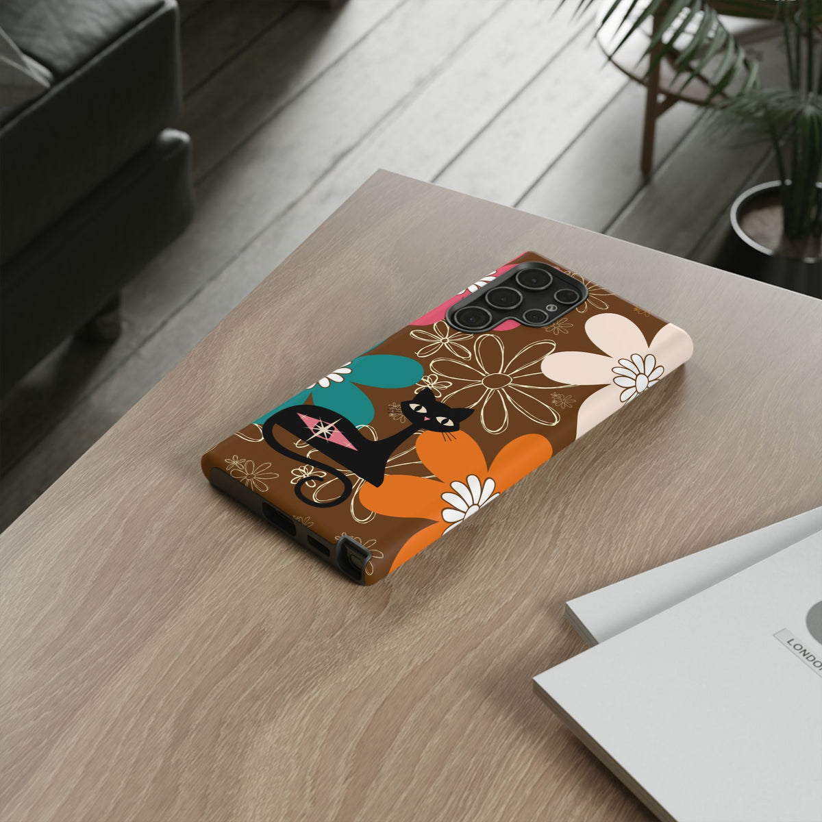 Atomic Cat Retro 70s Vibe Flower Power Tough Cases: Cute Floral and Cat Phone Case for Cat Lovers