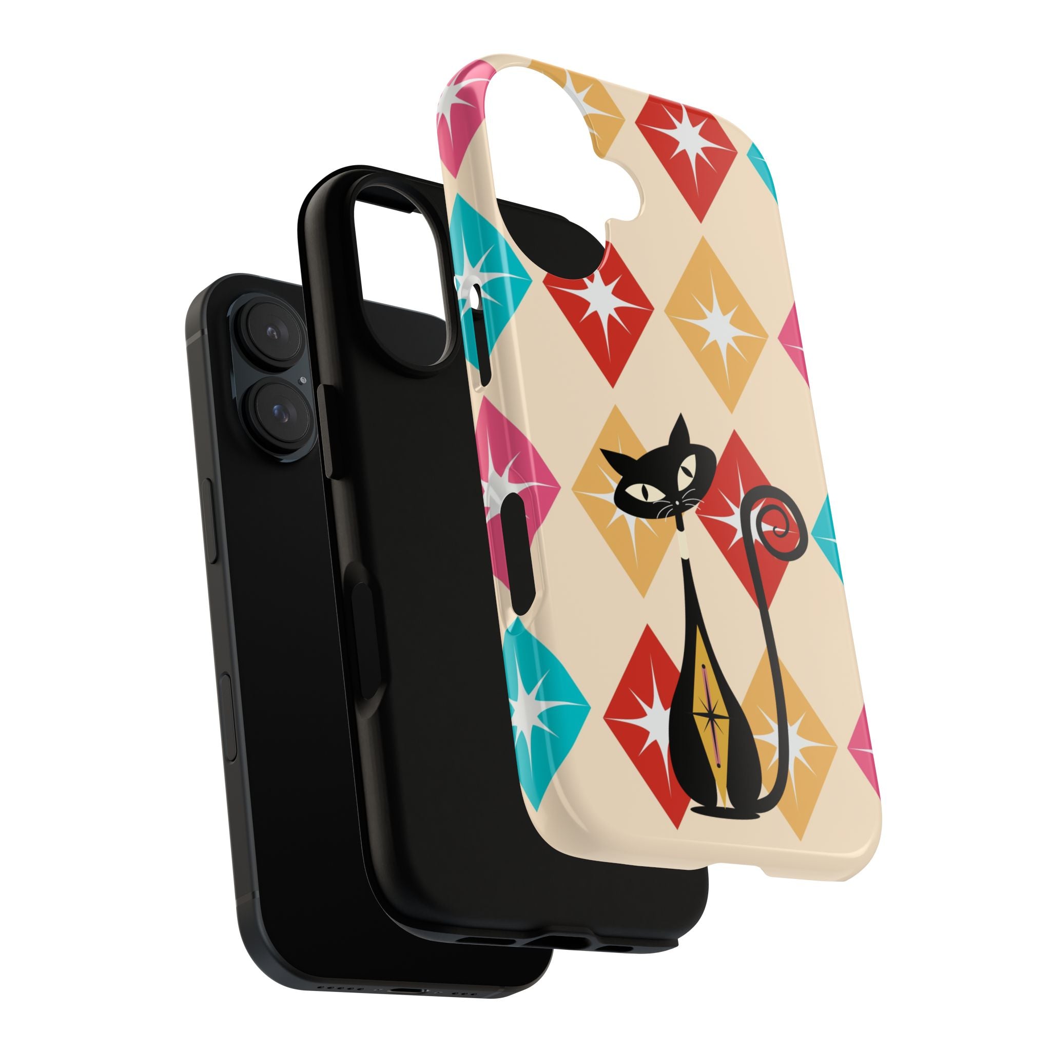 Mid Century Modern Atomic Cat, Atomic 50s Diamonds Retro Phone Tough Cases