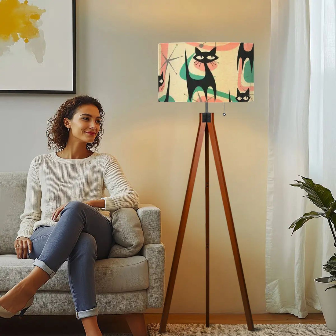 Atomic Kitschy Cat Mid Century Modern Tripod Lamp - Mid Century Modern Gal