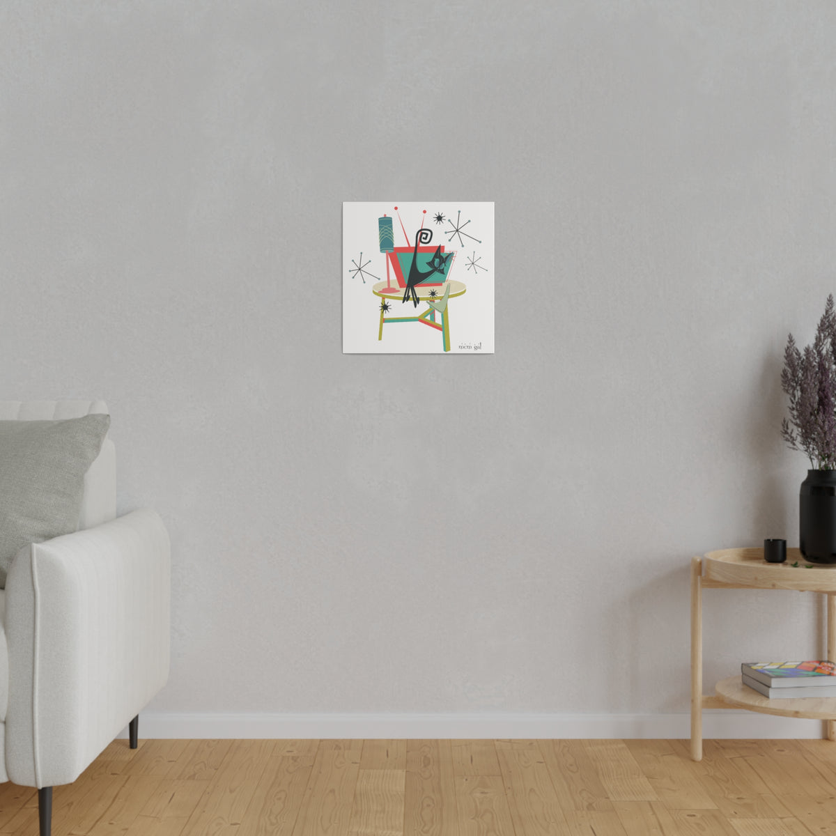 Atomic Cat Art, Quirky Kookie Mid Century Modern Matte Canvas - Mid Century Modern Gal