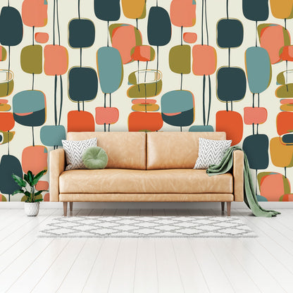 Mid Century Modern Wallpaper Wall Murals Peel And Stick, Funky Mod Wall Decor