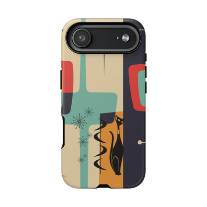 Mid Century Modern, Geometric, Atomic Cat Groovy Smart Phones Tough Phone Cases