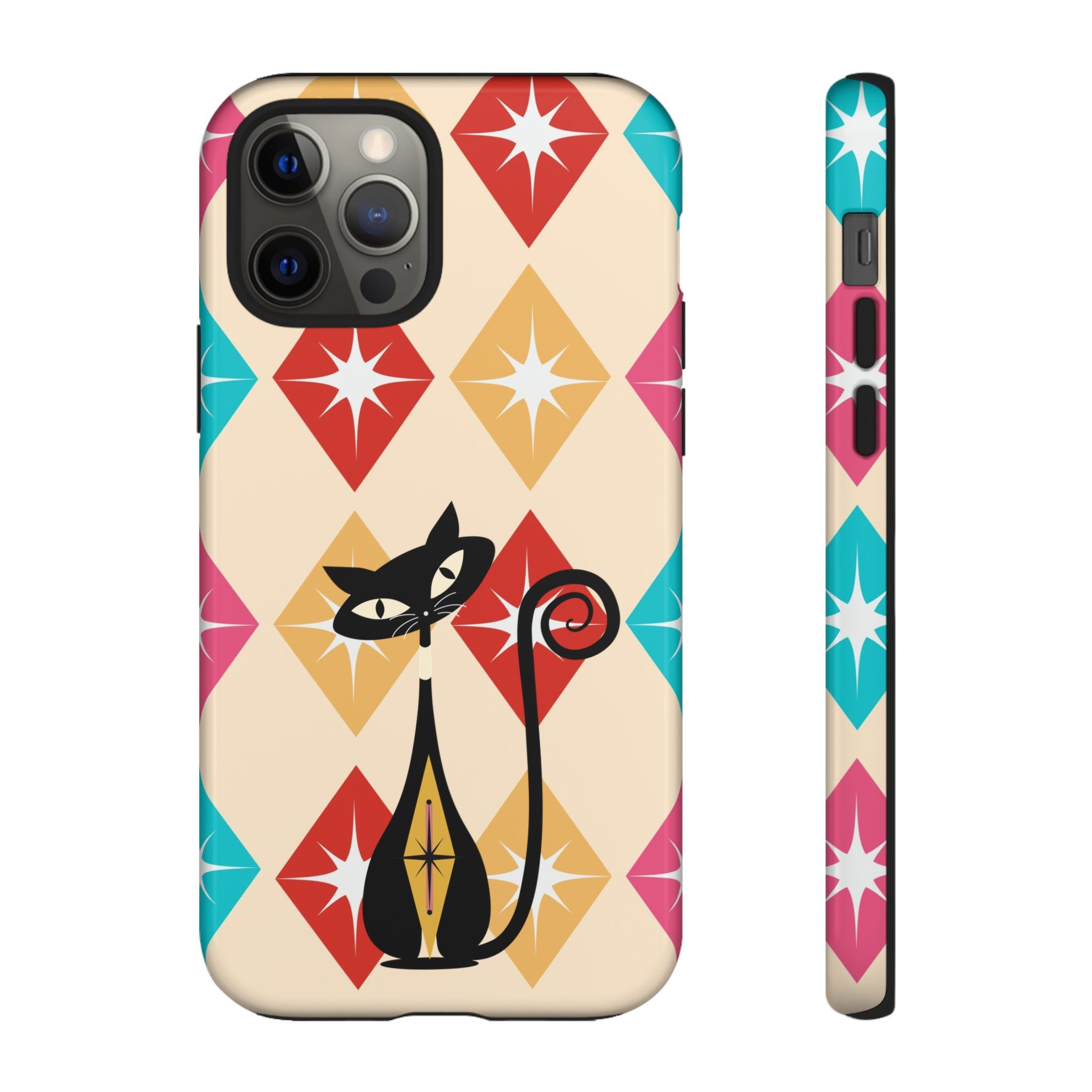 Mid Century Modern Atomic Cat, Atomic 50s Diamonds Retro Phone Tough Cases