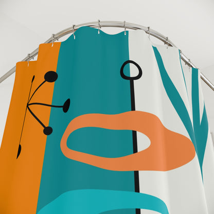 Mid-Century Modern Shower Curtain - Vibrant Orange, Teal  Retro Design for Chic Bathrooms - Mid Century Modern Gal