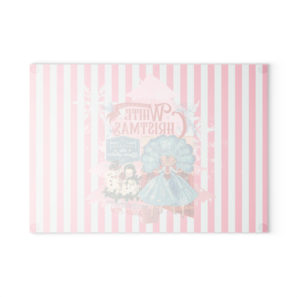 The Columbia Inn, Featuring the Haynes Sisters Vintage Christmas Glass Cutting Board - 'White Christmas' Design - Mid Century Modern Gal