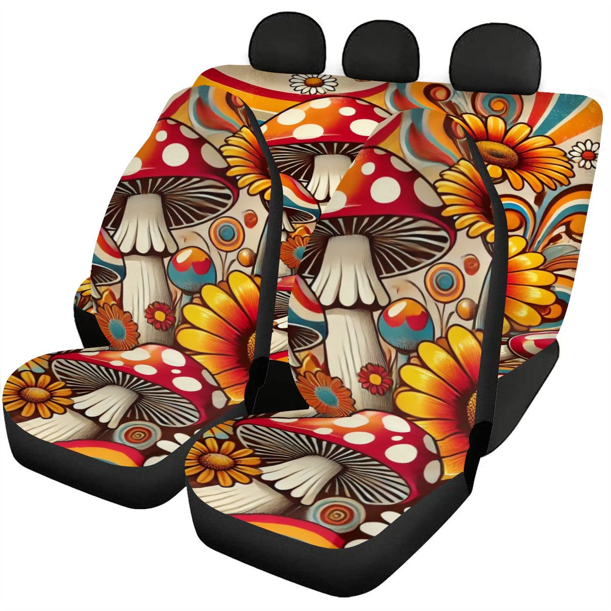 70s Car Seat Covers Groovy Mod Mushroom Floral Front And Back Covers - Mid Century Modern Gal