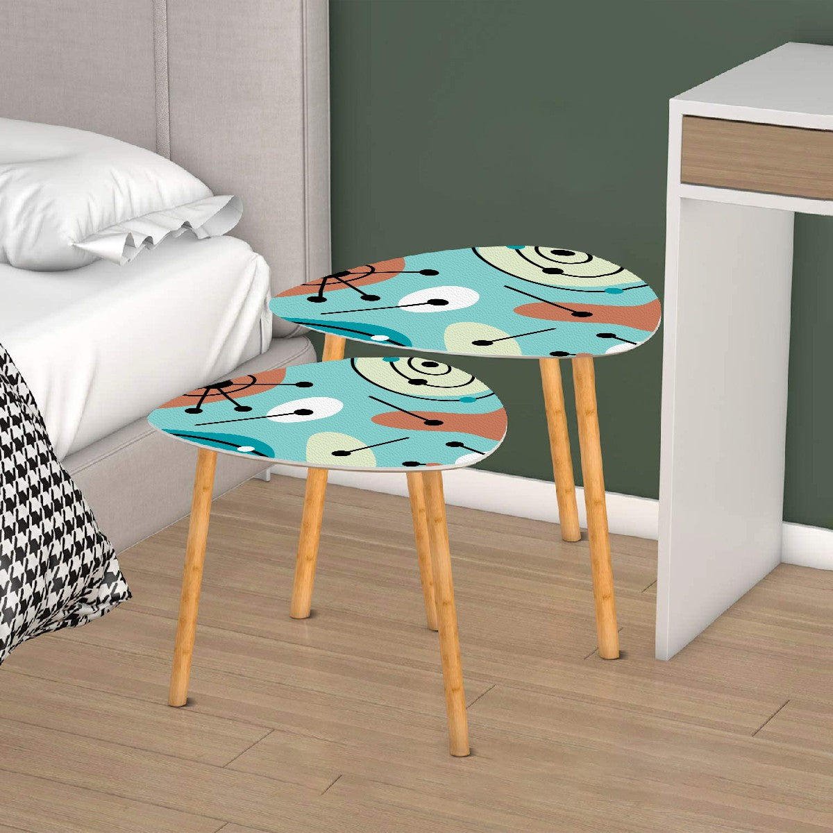 Mid Century Modern Amoeba Designed Aqua Blue, Nesting Tables - Mid Century Modern Gal