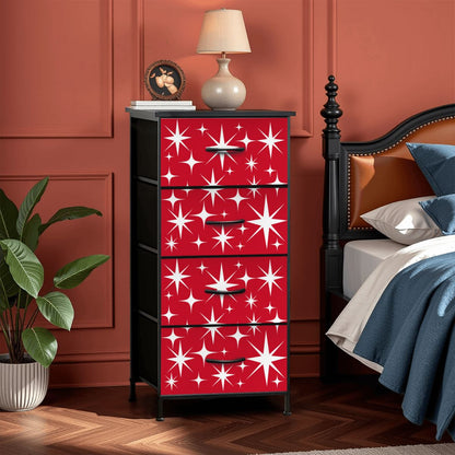 Atomic Starburst Red White Mid Century Modern 4-Drawer Dresser - Mid Century Modern Gal