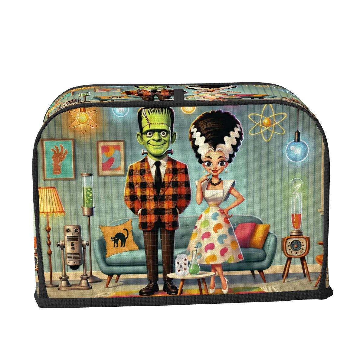 Frankenstein And Bride Kitschy Retro Kitchen 2 Slice Toaster Cover - Mid Century Modern Gal