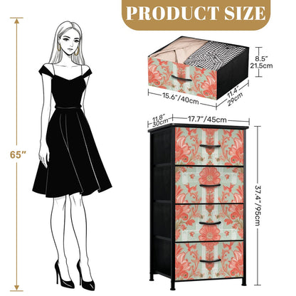 Chinoiserie Elegant Floral, Coral, Green 4-Drawer Dresser - Mid Century Modern Gal