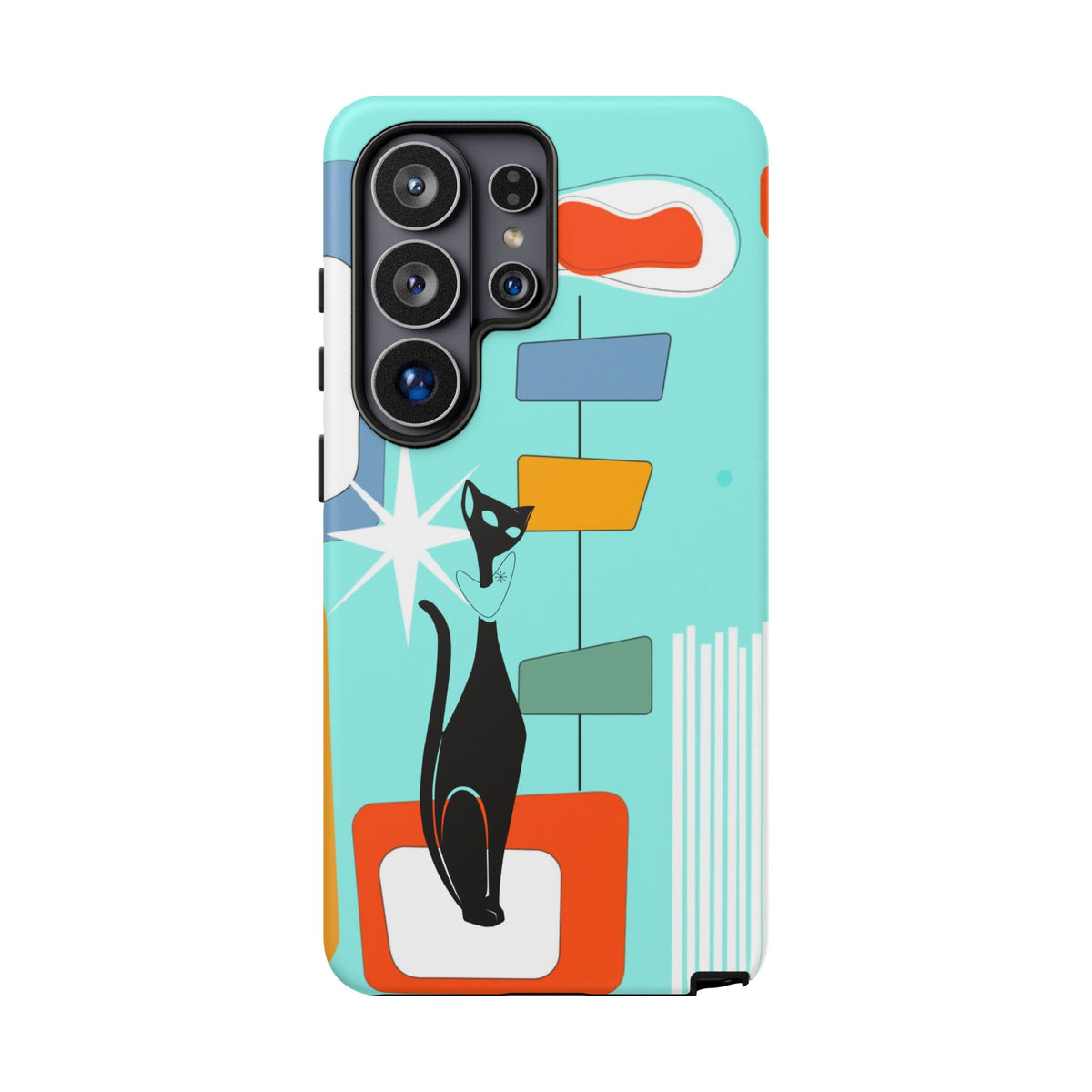 Atomic Cat, Mid Mod Aqua Blue, Geometric, Samsung, Google Pixel, Apple iPhone Tough Cases - Mid Century Modern Gal