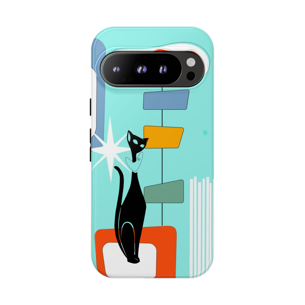 Atomic Cat, Mid Mod Aqua Blue, Geometric, Samsung, Google Pixel, Apple iPhone Tough Cases