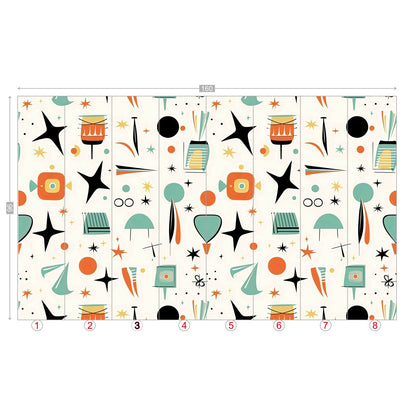 Mid Century Modern Wallpaper Wall Murals, Peel And Stick Starbursts Retro Designs - Mid Century Modern Gal