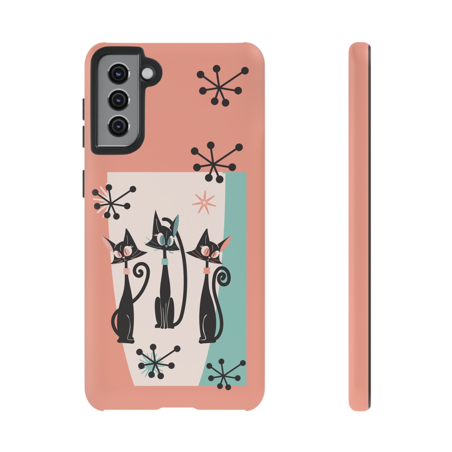 Atomic Cat Mid Mod Coral Aqua Blue Starburst Kitschy Fun Chic Samsung, Smart Phones Tough Cases