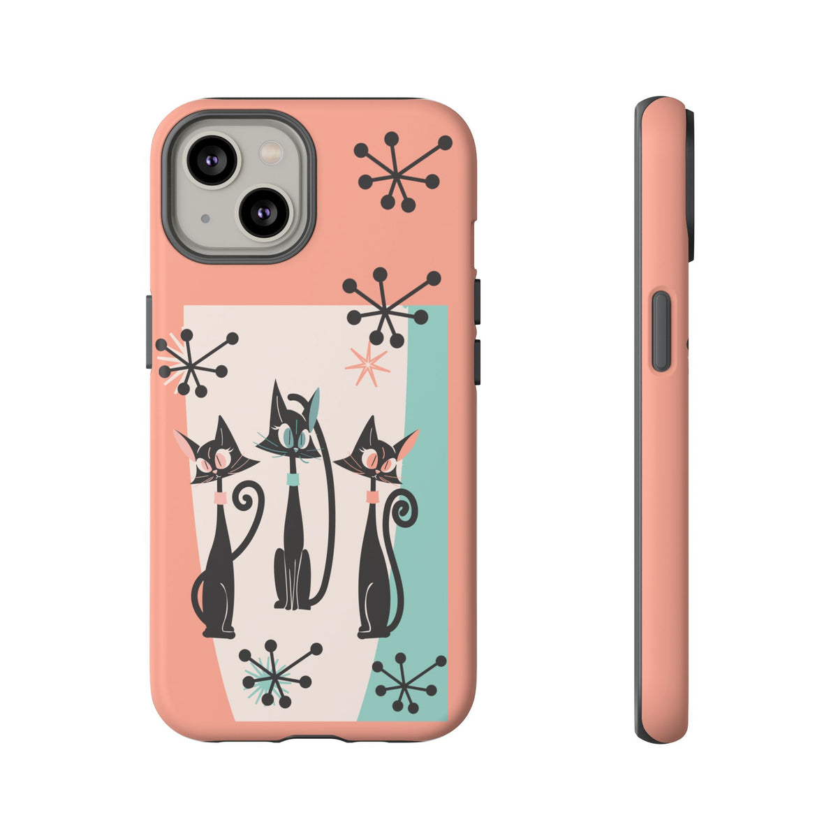 Atomic Cat Mid Mod Coral Aqua Blue Starburst Kitschy Fun Chic Samsung, Smart Phones Tough Cases - Mid Century Modern Gal