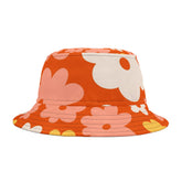 Retro 70s Flower Power  Floral Bucket Hat - Vibrant Summer Style for Festivals and Casual Outings - Mid Century Modern Gal