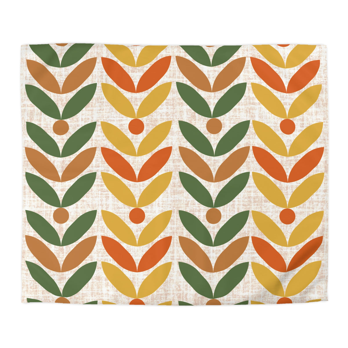 Retro Scandinavian Floral, Orange, Mustarned Camel Brown, Green Duvet Cover - Bohemian Home Decor - Mid Century Modern Gal