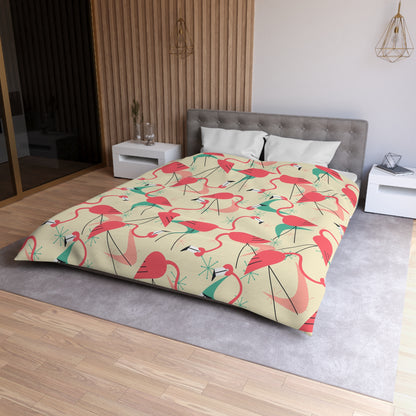 Palm Springs California Kitschy Quirky Dancing Tropical Flamingos Duvet Cover - Fun Summer Bedding - Mid Century Modern Gal
