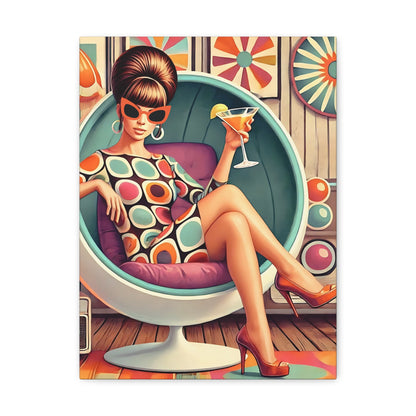 60s Mod Gal, Retro Chic Canvas Gallery Wrap - Vintage Lounge Art Print - Mid Century Modern Gal