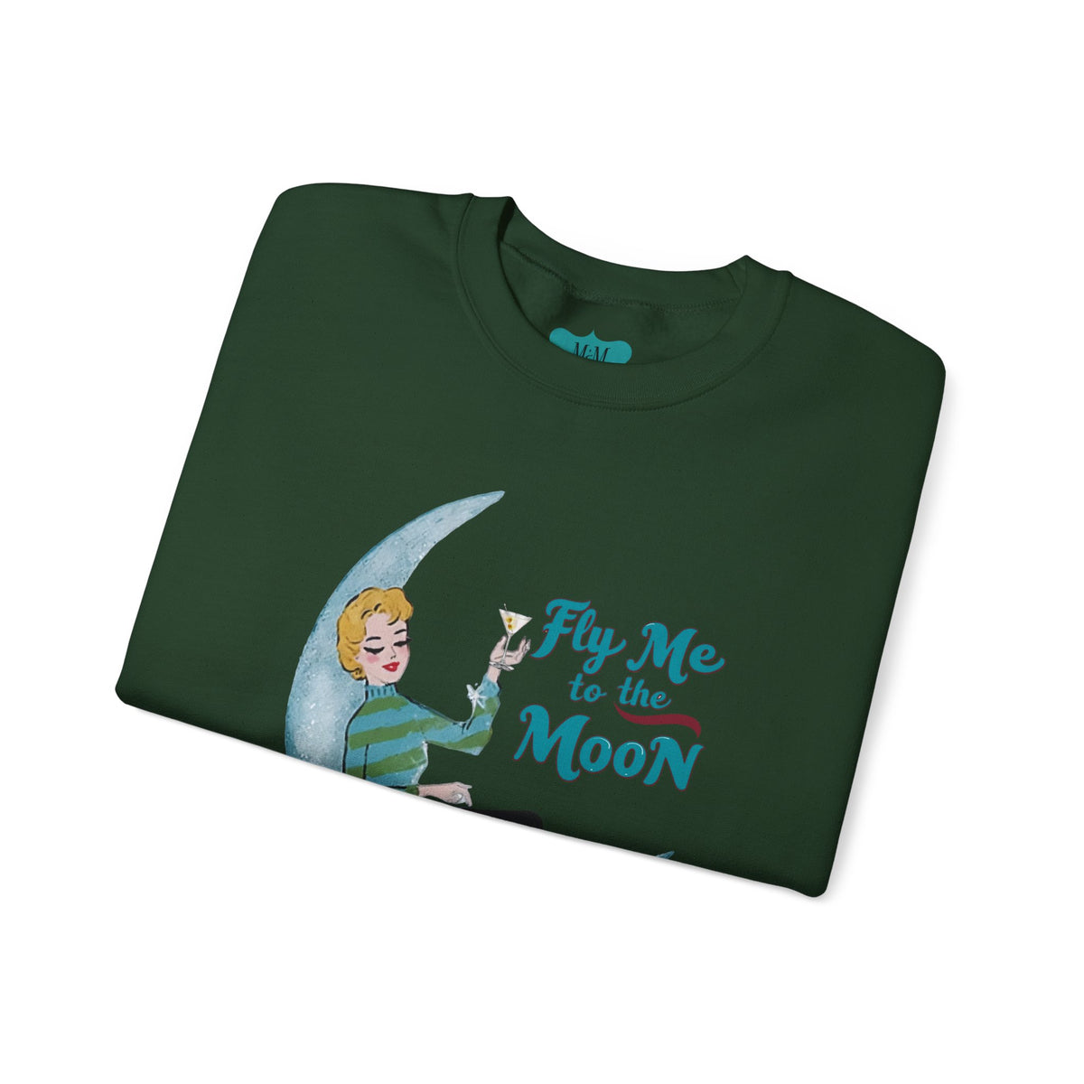 Mid Century Modern Christmas Vintage 'Fly Me to the Moon' Eco-Friendly Crewneck Sweatshirt - Mid Century Modern Gal