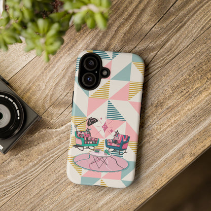 Atomic Cats Reading, Book Talk, Book Lover, Retro Chic Phone Case with Retro Vibe - Cozy Living Room Design